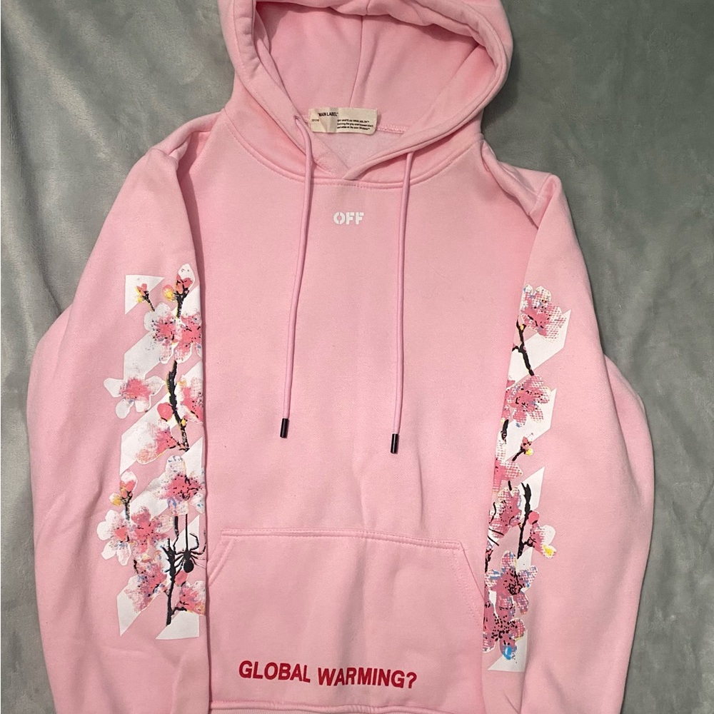 Off-White Pink Cherry Blossom “Global Warning?” Hoodie